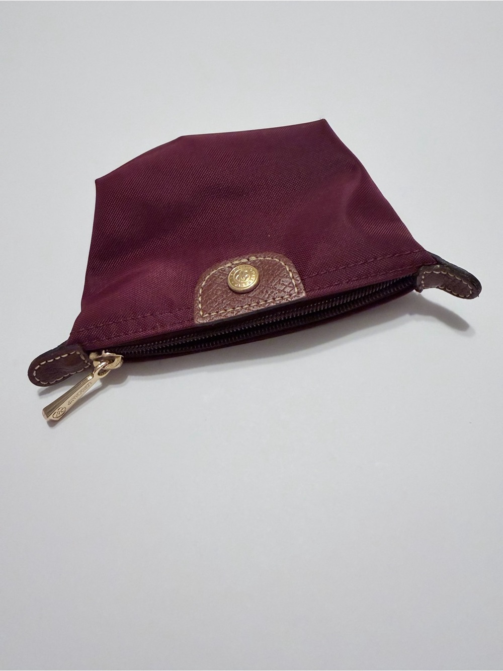 Longchamp Le Pliage Burgundy Nylon Coin purse with Brown Trim - Picture 4 of 9